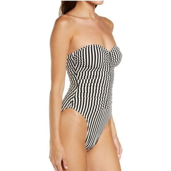 Norma Kamali Slinky Marissa Ivy Black White Stripe One Piece Swimsuit Small NWOT - Picture 6 of 13